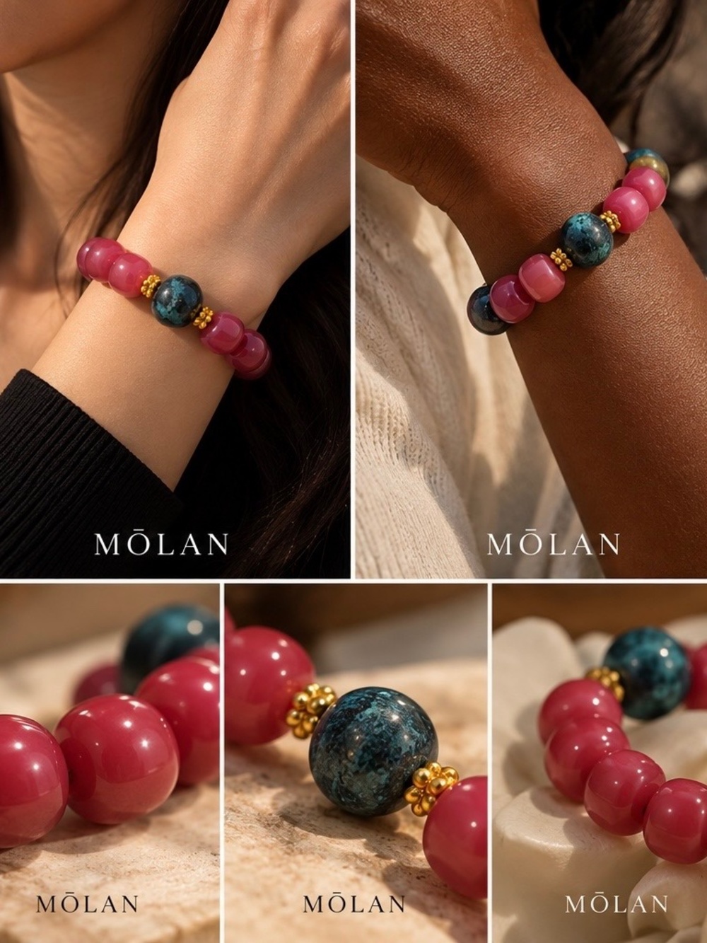 Pink Bodhi Root & Natural Turquoise Meditation Bracelet | 10mm